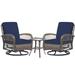 WangSiDun 3-Piece Patio Wicker Bistro Furniture Set Outdoor Conversation Set with 2 Cushioned Swivel Rocking Chairs and Side Table Navy