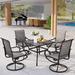 Perfect 5 Pieces Patio Dining Set Square Black Metal Mesh Table with 4 Padded Textilene High Back Swivel Chairs Outdoor Furniture Set with Umbrella Hole for Garden Poolside Backyard