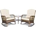 Popular 3 Pieces Patio Conversation Set w/ 2 Rattan Wicker Rocking Chairs and Glass Table for Garden Backyard Lown Porch (Green)