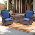 Belord Outdoor Patio Rattan Furniture Set 3 Pieces Rattan Wicker Furniture Set 2pcs Rocking Chair and Side Table with Cushions Outdoor Table and Chairs Navy