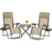 Topeakmart 26in 3pcs Outdoor Texteline Foldable Zero Gravity Chairs Set with Table Beige