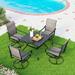 5 Pieces Outdoor Dining Set 4 Sling Dining Swivel Chairs and 48 Round Metal Wood Grain Table with 2 Umbrella Hole Furniture Sets for Lawn Backyard Garden