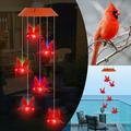 Solar Powered LED Red Cardinal Bird Wind Chime Color-Changing Light Yard Decor