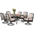 & William 8 Piece Patio Table and Chairs with 13ft Double-Sided Umbrella Outdoor Dining Furniture Set with 6 Padded Swivel Rocker Dining Chairs 1 Rectangular Metal Patio Table and 1