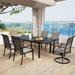 Patio Dining Set for 6 Rectangular Expandable Black Metal Table with 6 Padded Textilene Fabric Chairs Outdoor Furniture Set for Garden Poolside Backyard Porch