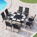 Perfect VILLA 9 Piece Patio Dining Set Outdoor Dining Furniture Patio Table Set with Adjustable Portable Patio Folding Chairs (Grey) & Large Square Outdoor Dining Table for Yard Gar