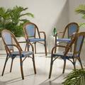 Christopher Knight Home Brianna Outdoor Outdoor Bistro Chairs (Set of 4) by Navy Blue/ White/ Brown Wood