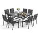 sell well 9 PCS Outdoor Patio Dining Set 8 Metal Chairs and 1 Square Dining Table with 1.57 Umbrella Hole Furniture Sets for Lawn Backyard Garden