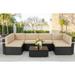 Popular 7 Piece Patio PE Rattan Wicker Sofa Set Outdoor Sectional Conversation Furniture Chair Set with Cushions and Table Black