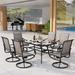 7 Pieces Patio Dining Set Rectangular Black Metal Table with 6 Padded Textilene Fabric Swivel Chairs Outdoor Furniture Set with Umbrella Hole for Garden Poolside Backyard Porch