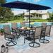 & William Patio Dining Set 8 Pieces Outdoor Metal Furniture Set with 13ft Double-Sided Patio Umbrella Beige 6 x Swivel Patio Dining Chairs 1 Wood Like Umbrella Table for Patio Lawn