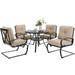 fashionable & William Patio Dining Set with 13ft Double-Sided Patio Umbrella 8 Piece Metal Outdoor Table Furniture Set with 6 Outdoor Stackable Chairs 1 Rectangle Dining Table and 1