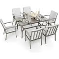 Perfect 7 Piece Patio Swivel Dining Set Aluminum Outdoor Dining Set Aluminum Dining Table and Chairs Set Patio Dining Furniture with Aluminum Table Chairs and Washable Cushions (Gray)