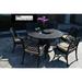 Perfect Outdoor Patio 7pc Dining Set Round 60 Fire Gas Table Dark Bronze Solid Cast Aluminum Sunbrella Cushions (Set with 6 Regular Chairs Sunbrella Sesame)