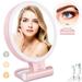 Travel Magnifying Mirror with Light Lighted Makeup Mirror with 1X/10X Magnification Portable LED Vanity Mirror with 3 Color Lighting Brightness Dimmable Round Mirror for Home & Travel