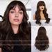 Hot air bangs big waves long curly hair gradient brown black brown multi-color European and American wig woman