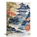 Nawypu Chinese Style Canvas Wall Art White Coral Navy Blue Asian Chinoiserie Pagoda Canvas Print Wall Artwork Rustic Wall Plaque Poster for Home Office Living Room Bedroom Decoration