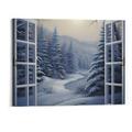 BCIIG Winter Forest Wall Art Window Exterior Snow Scene Canvas Print Painting Snowflakes Christmas Pine River Nature Landscape Cedar Aesthetics Poster Bedroom Living Room Dormitory Decoration 20x16IN