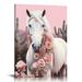 CANFLASHION Southwest Decor Trendy Western Wall Art - Boho Ranch Desert Southwest Wall Decor Retro Western Farmhouse Posters Pink Cactus and Horse Wall Art Pink Cowboy Wall Art