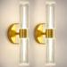 Gold Wall Sconces Set of Two - Modern Sconces Wall Lighting Acrylic Shade Hardwired 14W 3000K Dimmable LED Wall Mounted Lights Indoor Bathroom Light Fixtures for Bedroom Living Room Stairs