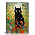 Nawypu Gustav Klimt Garden Cat Wall Art - Klimt Flowers Cat Wall Art Prints - Black Cat Klimt Art - Klimt Floral Cat Canvas Print - Klimt Cat Poster - Klimt Garden Cat Wall Decor