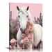 Nawypu Southwest Decor Trendy Western Wall Art - Boho Ranch Desert Southwest Wall Decor Retro Western Farmhouse Posters Pink Cactus and Horse Wall Art Pink Cowboy Wall Art