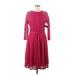 Eva Mendes by New York & Company Cocktail Dress - A-Line Crew Neck 3/4 sleeves: Burgundy Print Dresses - New - Women's Size 6
