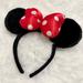 Disney Accessories | Disney Parks Minnie Mouse Ears Black Red & White Polka Dot & Faux Fur Headband | Color: Black/Red | Size: Os