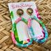 Lilly Pulitzer Jewelry | Lilly Pulitzer Nwt Oval Fabric Hoop Earrings Chic Daytime Casual Pierced | Color: Blue/Pink | Size: Os