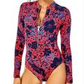 Lilly Pulitzer Swim | Lilly Pulitzer Randee Rashguard One Piece Swimsuit Ruby Red Heron My Own Nwt 12 | Color: Blue/Red | Size: 12