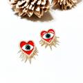 Anthropologie Jewelry | Evil Eye Heart Stud Earrings M162 | Color: Gold/Red | Size: Os