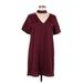 LoveRiche Casual Dress - Mini Mock Short sleeves: Burgundy Solid Dresses - Women's Size Medium