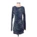 BCBGMAXAZRIA Casual Dress - Bodycon Crew Neck Long sleeves: Purple Leopard Print Dresses - Women's Size X-Small