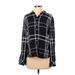 Vince Camuto Long Sleeve Button Down Shirt: Black Plaid Tops - Women's Size Small