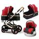 Baby Stroller Carriage for Newborn, 3 in 1 High View Baby Stroller for Baby Girl & Boy, Baby Pram Pushchair Toddler & Infant Reversible Bassinet with Mosquito Net, Foot Cover (Color : Red)