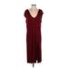 L Space Casual Dress - Midi Plunge Short sleeves: Burgundy Print Dresses - Women's Size Small