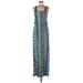 Renee C. Casual Dress - Maxi: Blue Aztec or Tribal Print Dresses - Women's Size Large