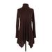 Joseph A. Casual Dress - Mini Turtleneck Long sleeves: Brown Print Dresses - Women's Size Small