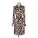 BCBGMAXAZRIA Cocktail Dress - Shirtdress High Neck 3/4 sleeves: Brown Dresses - Women's Size Small