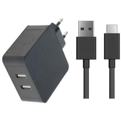 Dual USB-C 5V 2,4A Schnellladegerät Netzteil Ladekabel Datenkabel USB 3.1 Typ-C Schwarz (2 Image