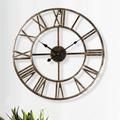 Wall Clock Large Indoor Outdoor Metal Wall Clock Battery Operated Silent Non-Ticking Industrial Roman Numeral Wall Clock for Living Room Bedroom Kitchen Patio Decor