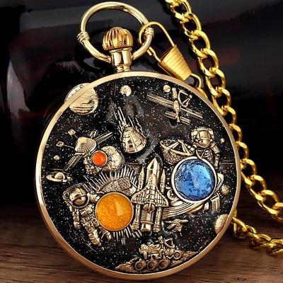 Space Series Music Pocket Watch Men with Chain Retro Vintage Fashion Clock Women Music Necklace Watches Unique Couples Collectibles Gift Father's Day Gifts