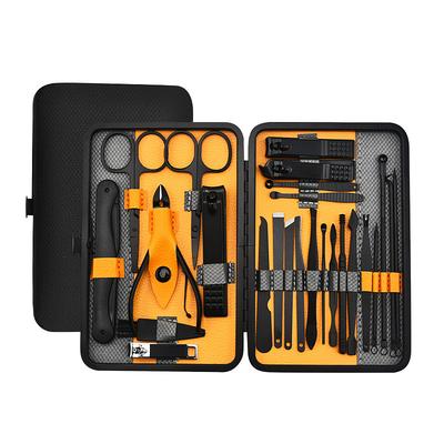 10/15/20/25pcs Stainless Steel Makeup Kit Manicure set, Nail Clipper Set, With Black Leather Travel For Men Women