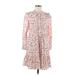 Lucky Brand Casual Dress - Shirtdress High Neck Long sleeves: Pink Dresses - Women's Size Medium