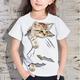 Kinder Mädchen 3D-Druck Katze T-Shirt Kurzarm Katzengrafik Tier Farbblock Blau Weiß Kinder Tops Aktiv Niedlich 3-12 Jahre