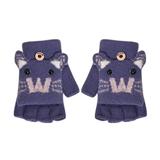 Yubnlvae Cover Top Carto on Convertible Flip Gloves Half Kids Gloves for Toddler with Mitten Finger Wool Girls Boys Winter Gloves Navy