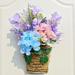 Spring Wreath Summer Basket Lavender Blue Wreath Flower Basket Mother s Day Wreath Purple Lavender Artificial Fake Flower Blue Door Hanging Home Decorations