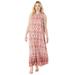 Plus Size Women's Sleeveless Relaxed A-Line Dress by Roaman's in Strawberry Ikat Border (Size 38/40)