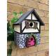 Hand painted bird box in a stone wall style. Pink fairy door, fairy house, wooden bird shelter, yard art, garden decoration, birthday gift.