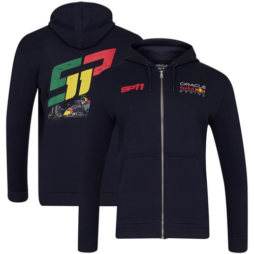 Red Bull Racing Sergio Perez Rennwagen-Hoodie mit durchgehendem Reißverschluss – Schwarz – Unisex